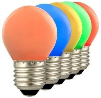 | 5x LED Kogellamp Plastic | Grote fitting E27 | 1W Rood/Geel/Oranje/Groen/Blauw