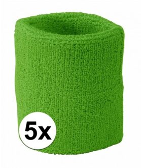 5x limegroen zweetbandje voor pols