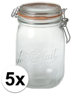 5x Luchtdichte weckpot transparant glas 0.75 liter - Weckpotten