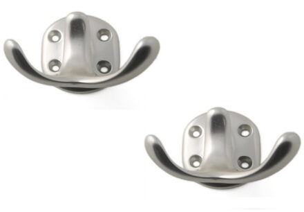 5x Luxe kapstokhaken / jashaken / kapstokhaakjes aluminium zilver dubbele haak 5 x 7 cm