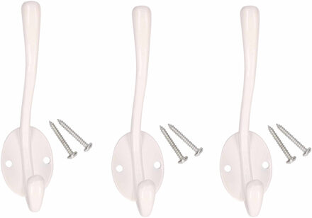 5x Luxe kapstokhaken / jashaken - wit metaal - 12.5 x 8.5 cm - kapstok - metalen kapstokhaakjes / garderobe haakjes