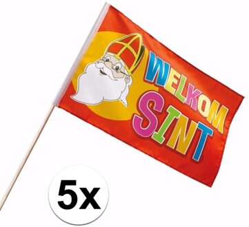 5x Luxe Welkom Sinterklaas zwaaivlaggetje 30 x 45 cm
