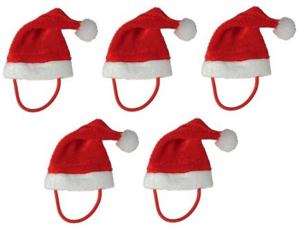 5x Mini kerstmuts met bandje voor knuffels/poppen/huisdieren - Kerstmutsen