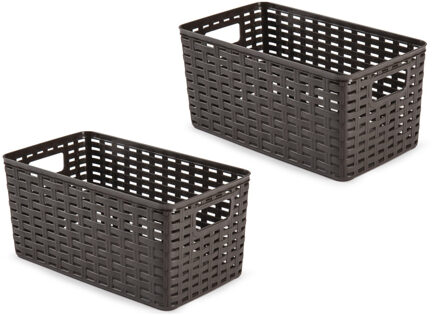 5x opbergboxen/opbergmanden rotan dark mokka kunststof - 15 x 28 x 13 cm