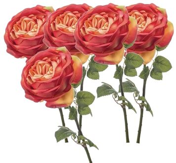 5x Oranje rozen kunstbloemen 66 cm