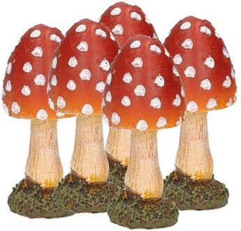 5x Paddenstoelen beeldjes 8 cm van polyresin - Beeldjes Multikleur