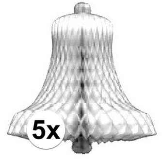 5x Papieren kerst versiering kerstklokken 50 cm - Hangdecoratie Wit