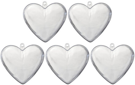 5x Plastic transparante hartjes 6 cm decoratie/versiering - Feestdecoratievoorwerp