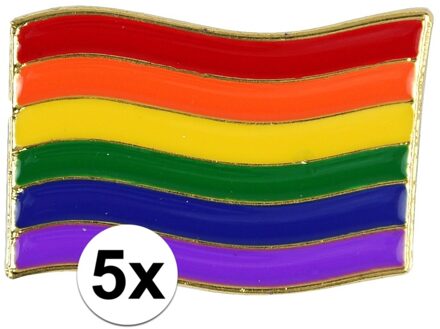 5x Regenboog gay pride kleuren metalen pin/broche/badge 4 cm - Regenboogvlag LHBT accessoires