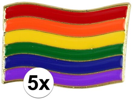 5x Regenboog pride vlag metalen pin/broche 4 cm