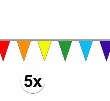 5x Regenboog versiering vlaggenlijn 5 m