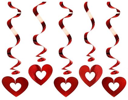 5x Rode hartjes rotorspiralen hangdecoratie 60 cm Rood