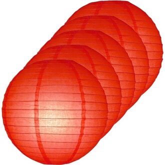 5x Rode lampionnen rond 25 cm - Feestlampionnen Rood