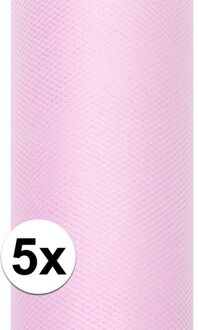 5x rollen tule stof licht roze 0,15 x 9 meter