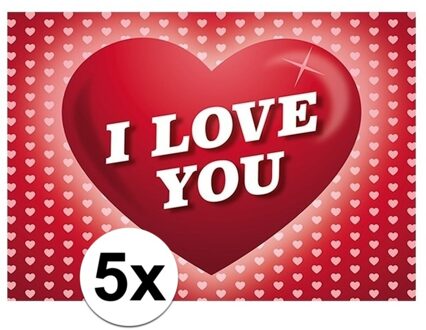 5x Romantische ansichtkaart / Valentijnskaart met hartjes - 14,8 x 21 cm