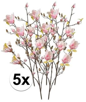 5x Roze Magnolia kunstbloem 105 cm - Kunstbloemen