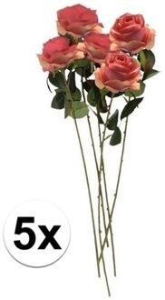 5x Roze Roos steelbloem 45 cm - Kunstbloemen