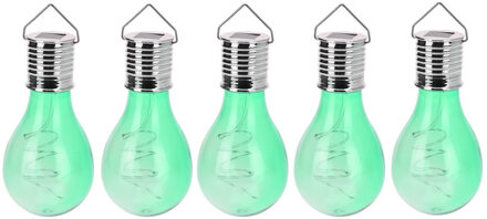 5x Solar hang lampenbolletjes groen op zonne-energie 15 cm tuinverlichting