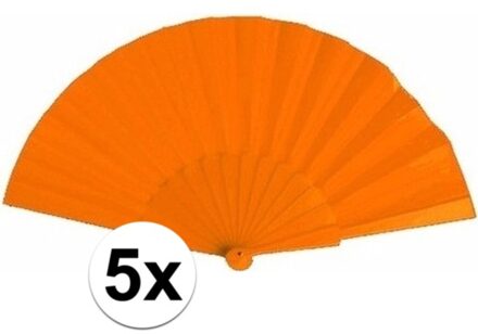 5x Spaanse handwaaiers oranje 23 cm - Festival waaier - Spaanse waaier - Oranje artikelen