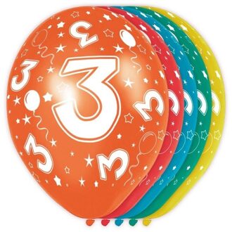 5x stuks 3 Jaar thema versiering heliumballonnen 30 cm