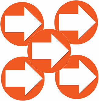 5x stuks accent pijl richting aangeven sticker oranje 14.8 cm rond - Feeststickers Multikleur