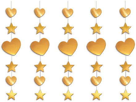 5x stuks decoratie hart en ster goud 90 cm Goudkleurig