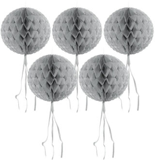 5x stuks decoratie honeycomb bol zilver 30 cm van papier