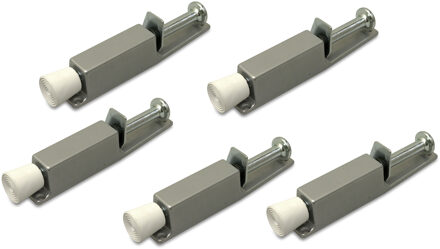 5x stuks deurvastzetter / deurvergrendeling zilvergrijs met voetstift 12 x 2,5 cm