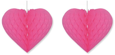 5x stuks fuchsia roze decoratie hartjes 28 cm
