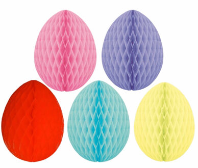 5x stuks hangende gekleurde paaseieren van papier 20 cm - Paas/Pasen thema decoraties/versieringen - Honeycombs