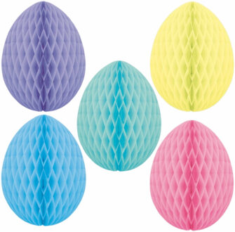 5x stuks hangende gekleurde paaseieren van papier 30 cm - Paas/pasen thema decoraties/versieringen - Honeycombs