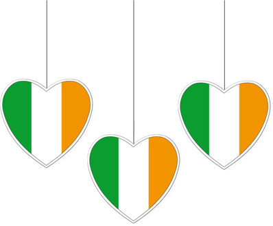 5x stuks ierland vlag hangdecoratie hartjes vorm karton 14 cm