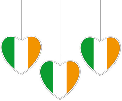 5x stuks ierland vlag hangdecoratie hartjes vorm karton 28 cm