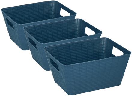 5x Stuks kunststof opbergmandjes blauw 26 x 20 x 13 cm