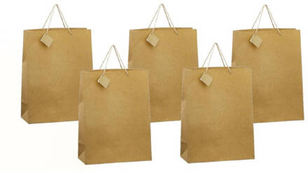 5x stuks luxe gouden papieren giftbags/tasjes met glitters 30 x 29 cm - cadeautasjes Goudkleurig