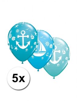 5x stuks Marine/maritiem thema party ballonnen Blauw