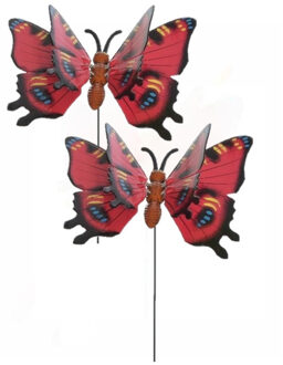 5x stuks metalen vlinder rood 17 x 60 cm op steker