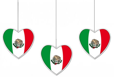 5x stuks mexico vlag hangdecoratie hartjes vorm karton 14 cm