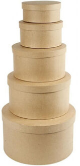 5x stuks ronde bruine hobby opslag dozen set in 2-formaten