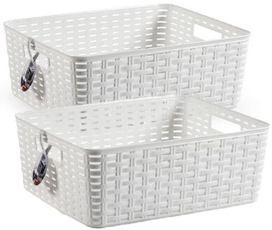 5x stuks rotan gevlochten opbergmand/opbergbox kunststof - Wit - 28 x 36 x 13.5 cm