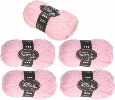 5x stuks roze acryl garen 80 meter