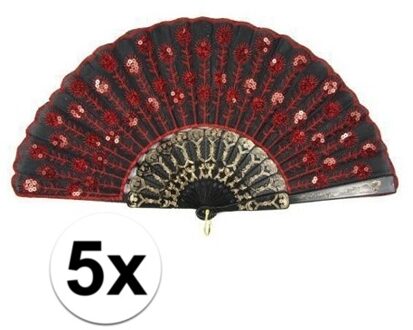 5x stuks Spaanse waaiers zwart met rood