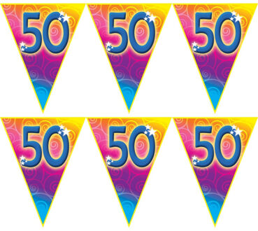 5x stuks verjaardag thema 50 jaar geworden feest vlaggenlijn van 5 meter