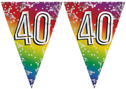 5x stuks vlaggenlijn 40 jaar versiering vlaggetjes slinger 6 meter - Glitter folie - Binnen/buiten gebruik