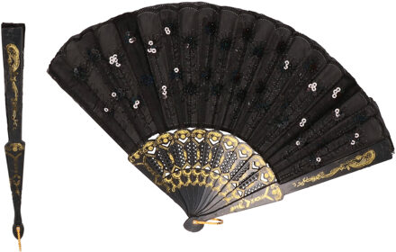 5x stuks zwarte Spaanse waaiers met pailletten