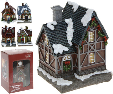 5x Verschillende polystone kersthuisjes/kerstdorpje huisjes met verlichting 13,5 cm - Kerstdorpen Multikleur