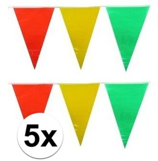 5x vlaggenlijn / slinger - 10 meter - geel / rood / groen - carnaval versiering