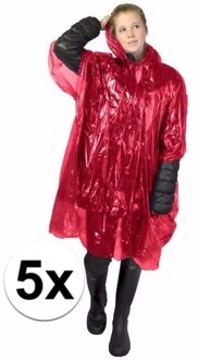 5x wegwerp regenponcho rood - poncho