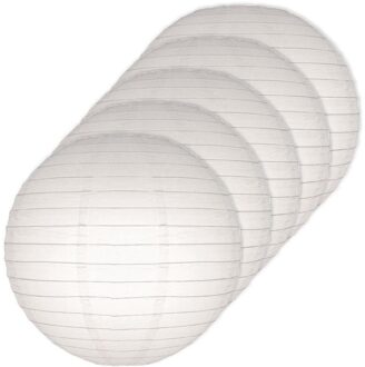 5x Witte bruiloft versiering lampionnen rond 25 cm - Feestlampionnen