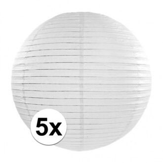 5x Witte luxe lampionnen rond 35 cm - Feestlampionnen